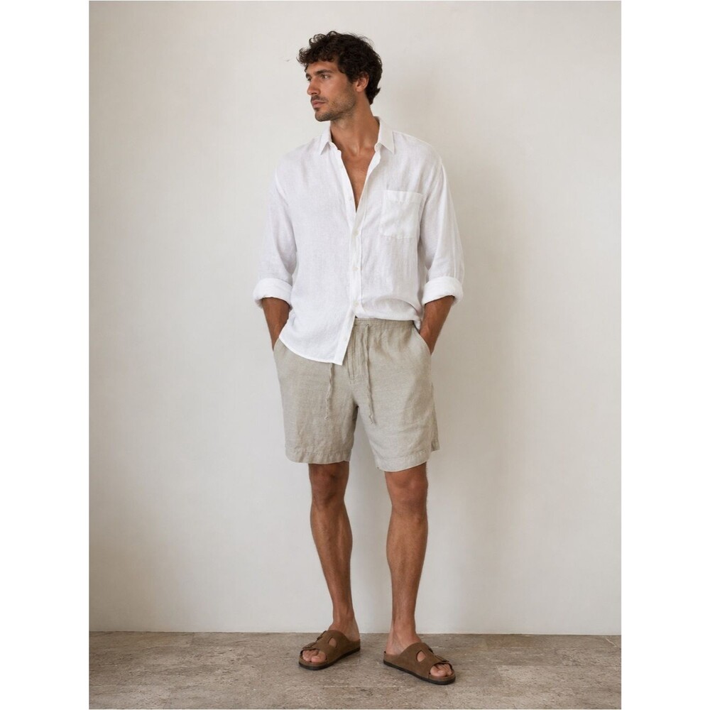 Brandini Linen Drawstring Shorts in Light Beige Casual Summer Minimalist